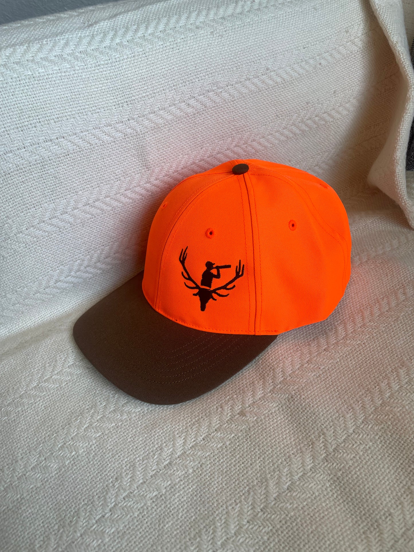Blaze Orange Hunter Hat - Blaze Orange and Brown - Velcro Back